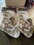 2 Woodland Squirrel Pinecone Holiday Christmas Stockings Embroidered Faux Fur. Fixed Price $29.99.