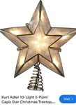 Kurt Adler Tree Toppers Illuminated Star New Package 10 Inch. Fixed Price $22.00.