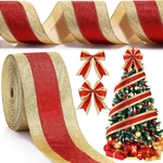 Christmas Glitter Wired Ribbon 4 Inch Wide Stripe Edge Holiday Fabr. Fixed Price $38.92.