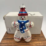 Patriotic Snowman Red White Blue Glass Christmas Tree Ornament 4 Tall With Box. Fixed Price $10.88.