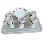 Kashima Christmas Holly 5 Pedestal Mugs Japan Fine China & Cake Plate Stand. Fixed Price $45.00.