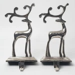 Kurt Adler Silver Tone Reindeer Christmas Stocking Holders Hangers Set Of 2. Fixed Price $40.00.