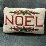 Vtg Needlepoint Christmas Holiday Noel Throw Pillow Satin Back 7X11 Cottagecore. Fixed Price $16.99.