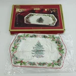 Spode Christmas Tree 2010 Annual Dessert Tray 12"X7.5" Holly Pinecone Red White. Fixed Price $28.95.