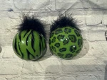 Cypress Home 4" Zebra/leopard Glass Ball Ornament With Maribou/green/lot Of 2. Fixed Price $9.99.