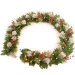 Christmas Garland Prelit 9 Ft With 50 Led Lights, Pine Cone Snow Flocked .... Fixed Price $74.99.