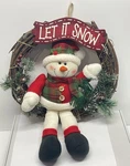 Vtg Christmas Snowman Wreath Winter Holiday Decor Rustic Rattan Let It. Fixed Price $30.00.