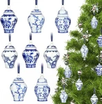 8 Pieces Christmas Chinoiserie Ornaments Mini Ginger Jar Porcelain Han. Fixed Price $38.94.