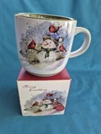 Snowman Cardinals Christmas Mug Coffee Tea Cocoa Stoneware Kitchen Demdaco. Fixed Price $12.99.