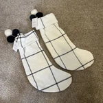 Nwt Hearth & Hand Magnolia Christmas Stocking Knit Plaid Pom White Set Of 2. Fixed Price $15.00.