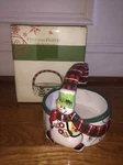 Fitz Floyd Holly Hat Snowman Basket Candy Dish Handcrafted / With Box. Fixed Price $11.90.