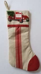 New Holiday Time Red Truck Tan Stripe Christmas Stocking. Fixed Price $13.49.
