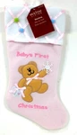 New Holiday Living Girl "baby's First Christmas" Soft Bear Pink Stocking 15". Fixed Price $17.99.