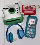 Fabric Cell Camera Head Phones Tape Christmas Tree Ornaments Wondershop. Fixed Price $24.95.