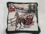 Vtg Christmas Tapestry Throw Pillow Horse Sleigh Winter Scene Holidays Snow. Fixed Price $18.00.