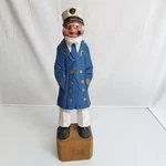 Carved Wood Old Fisherman Sailor Figurine Nautical Decor Blue Coat 12". Fixed Price $12.00.