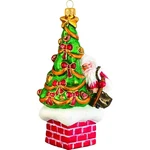 Joy The World Santa Atop Chimney Polish Glass Christmas Ornament. Fixed Price $69.98.