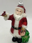 Melrose Christmas Ornament Glass Santa With Cardinal 6.25". Fixed Price $15.99.