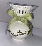 Mikasa Holiday Lace Christmas Cut Out Vase Holly & Berries 6" Tall RL050-617. Fixed Price $6.00.