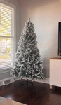 Costway 6 Ft Snow Flocked Christmas Tree, Artificial Holiday Hinged Pine Wi. Fixed Price $119.00.