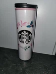 Starbucks Christmas Travel Mug Wreath Pink White Dove Tumbler Acrylic (S6). Fixed Price $7.99.
