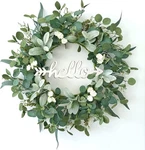 Tokcare 22 Inch Eucalyptus Wreath For Front Door With Hello Sign, Artificial .... Fixed Price $34.13.