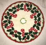 Candy Cane Latch Hook Christmas Tree Skirt 36" Rug Floral Holiday Holly Handmade. Fixed Price $74.99.