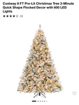 Costway 8FT Pre-lit Christmas Tree Flocked With 600 Led Lights. Fixed Price $250.00.