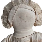Primitive Rag Doll Cotton Lace Dress Hand Stitched Face Christmas 1880 Body. Fixed Price $102.12.
