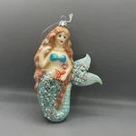Mermaid Beaded Glass Christmas Ornament Blue Tail Hanging Holiday Decoration. Fixed Price $12.00.