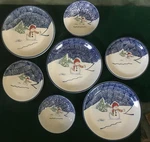 Thomson Pottery Winter/xmas 'snowman' Dinner/salad Plates/bowl-set Of 2+EXTRA!. Fixed Price $39.99.