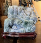 10 Chinese Natural Ice Emerald Jadeite Mountain Tree Sculpture Wood Stand. Fixed Price $3325.00.