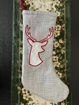 One Deer Head Silhouette Christmas Stocking Silver And Red White.. Fixed Price $10.00.