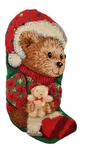 3D Needlepoint Tapestry Christmas Hanging Stocking Santa Hat Bear Holding Teddy. Fixed Price $39.99.
