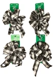 Holiday Fabric Gift Bows Lot- Set Of Four Black & White Plaid- 6IN Wire Rimmed. Fixed Price $23.98.