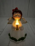 Rare Mr Christmas White Ceramic Holiday Brunette Angel Holding Lighted Candle. Fixed Price $24.99.