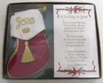 Vintage Red Christmas Stocking "a For Jesus" 2002 Roman Inc. Nib. Fixed Price $9.99.