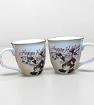 Pfaltzgraff Winterberry Mugs Porcelain Happy Holidays Naughty & Nice (2) 20OZ Lg. Fixed Price $16.00.