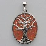 Mex. Fire Oval Opal Tree Of Life Pendant - 925 Sterling Silver Rhodium #49E. Fixed Price $39.95.