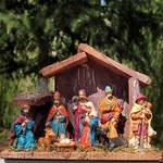 Christmas Nativity Figurine - Scene Statue With Wooden And Moss Stable. Fixed Price $28.51.