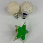 3 Untested Vintage Christmas Light Bulbs Green Star White Styrofoam Snowball. Fixed Price $24.00.