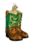 Old World Christmas Green And Brown Cowboy Boots Glass Ornament 32072. Fixed Price $21.99.