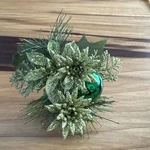 Pine Twig Poinsettia Ornament Ball Christmas Decoration Glitter 8 Shiny. Fixed Price $11.11.