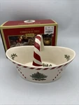 New Box Spode Christmas Tree Peppermint Handle Basket 6.5 Serving Dish. Fixed Price $24.99.