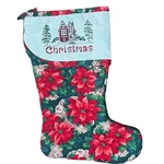 Vintage Quilted Poinsettia Christmas Stocking Cross Stitch Winter House. Fixed Price $20.00.
