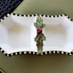 Grasslands Road Christmas Holiday Divided Tidbit Candy Dish Holly Berries Handle. Fixed Price $19.99.