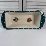 Pioneer Woman Ceramic Loaf Pan Teal Polka Dot Live Love Bake. Fixed Price $15.00.