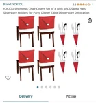 Christmas Chair Cover Set 8 Piece With Santa Hat Silverware Holders.. Fixed Price $10.00.