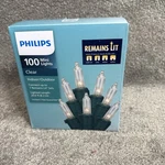 New Philips Indoor/outdoor 100 Count Clear Mini Remains Lit Lights 20.6 Ft. Fixed Price $11.99.