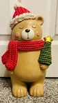 Christmas Bear W/ Hat & Scarf Holding Tree 14 Figurine Decoration. Fixed Price $29.99.